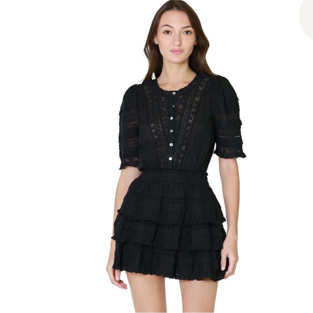 LoveShackFancy Black Ruffled Tiered Sundress